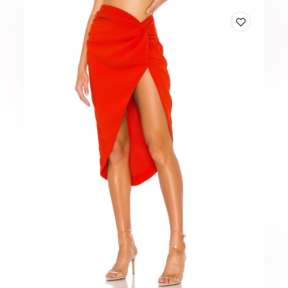 NBD Kayla Asymmetrical Knotted Skirt in Red Orange - Size Small